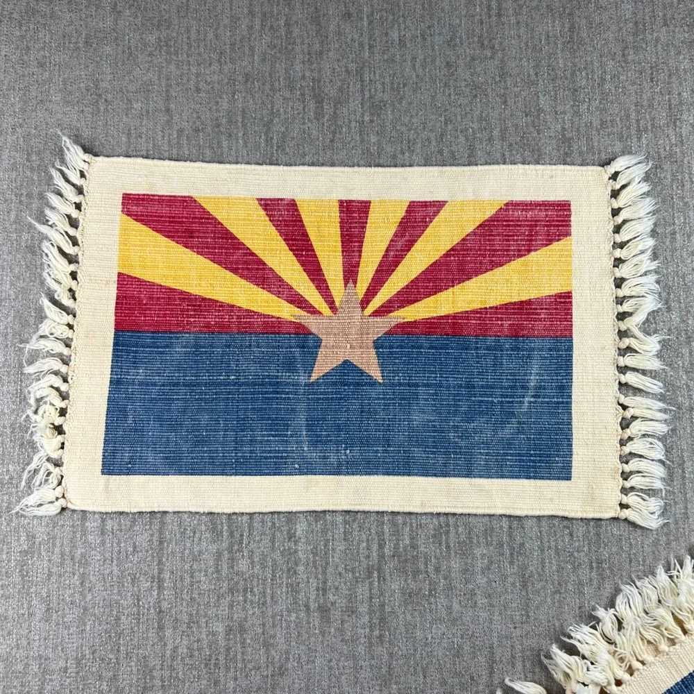 Vintage Arizona State Flag Canvas Woven Placemats Set of 4 Fringed Rustic Decor‎